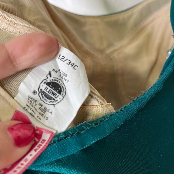 Vintage 60s 70s Roxanne Skirted One Piece Swimsuit Green 12/34C Modest - Picture 8 of 11